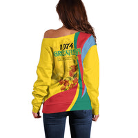 Grenada Independence Day Off Shoulder Sweater Bougainvillea Flowers Flag Style - Wonder Print Shop