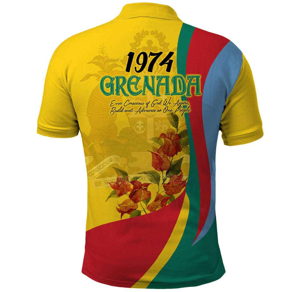 Grenada Independence Day Polo Shirt Bougainvillea Flowers Flag Style - Wonder Print Shop