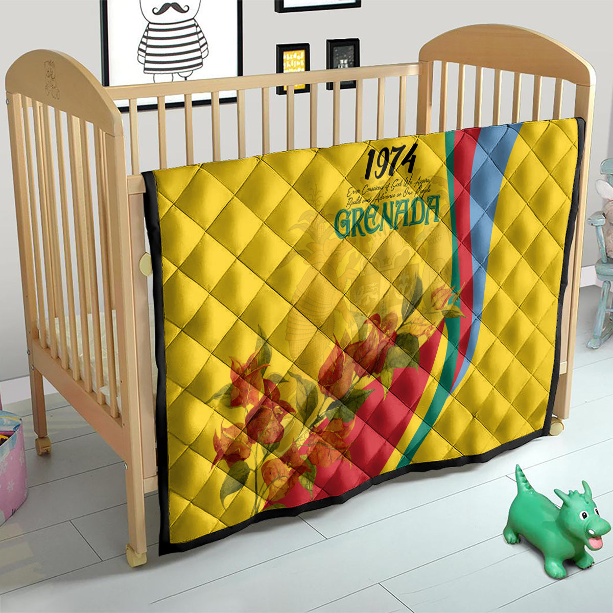 Grenada Independence Day Quilt Bougainvillea Flowers Flag Style - Wonder Print Shop