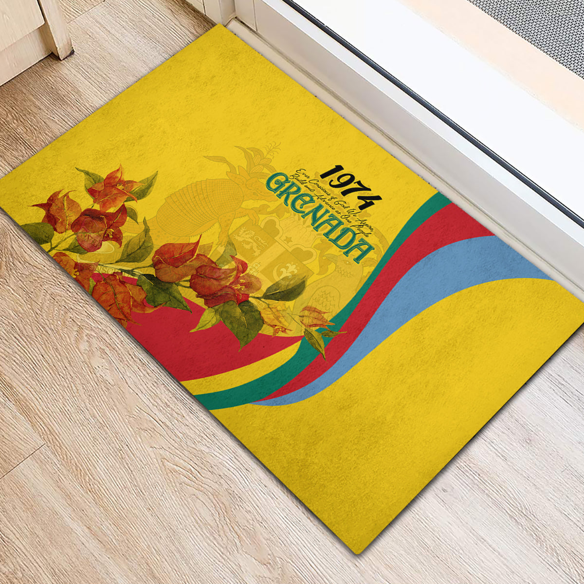 Grenada Independence Day Rubber Doormat Bougainvillea Flowers Flag Style - Wonder Print Shop