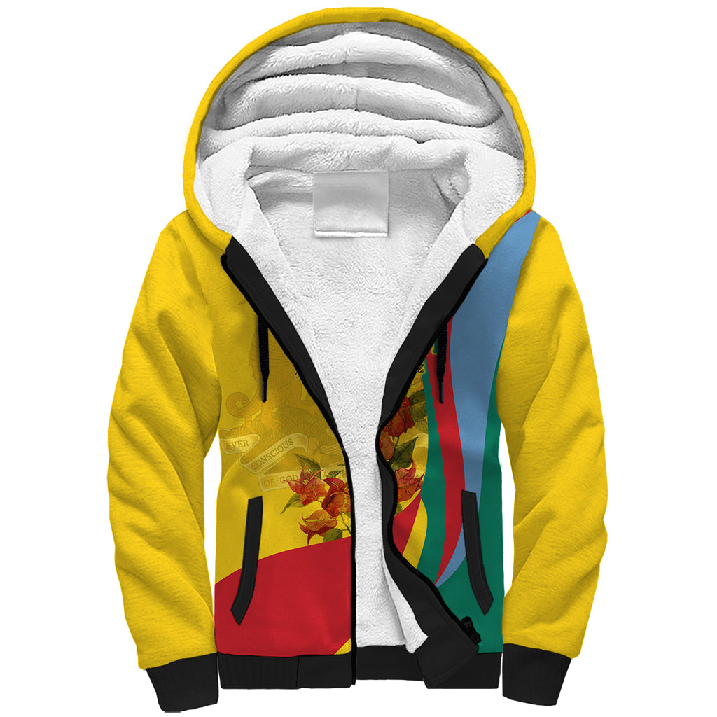 Grenada Independence Day Sherpa Hoodie Bougainvillea Flowers Flag Style - Wonder Print Shop