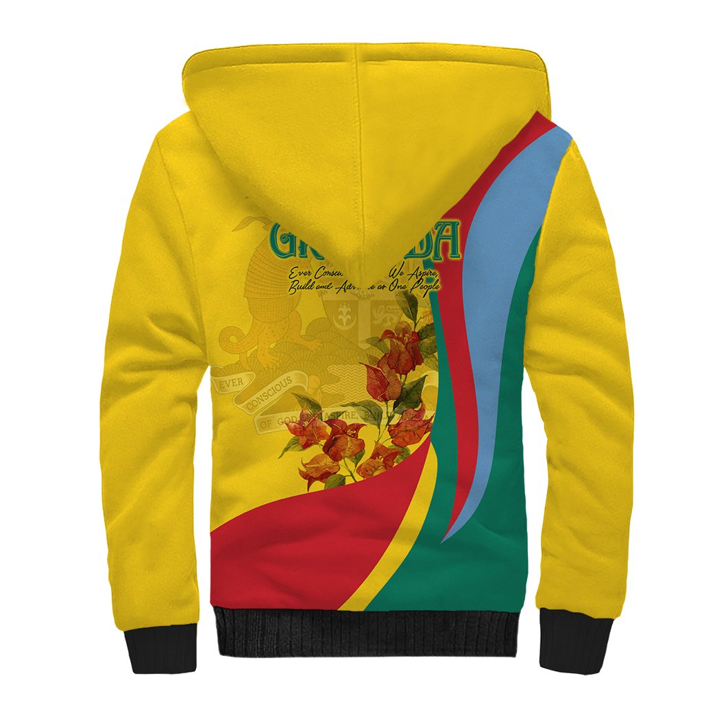 Grenada Independence Day Sherpa Hoodie Bougainvillea Flowers Flag Style - Wonder Print Shop