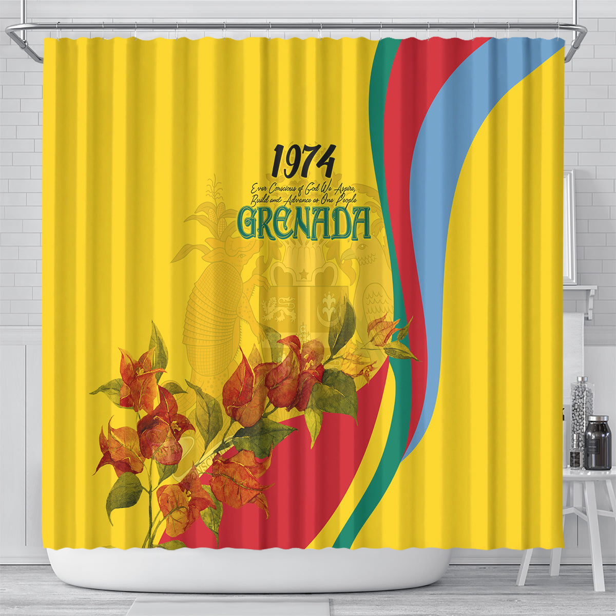 grenada-independence-day-shower-curtain-bougainvillea-flowers-flag-style