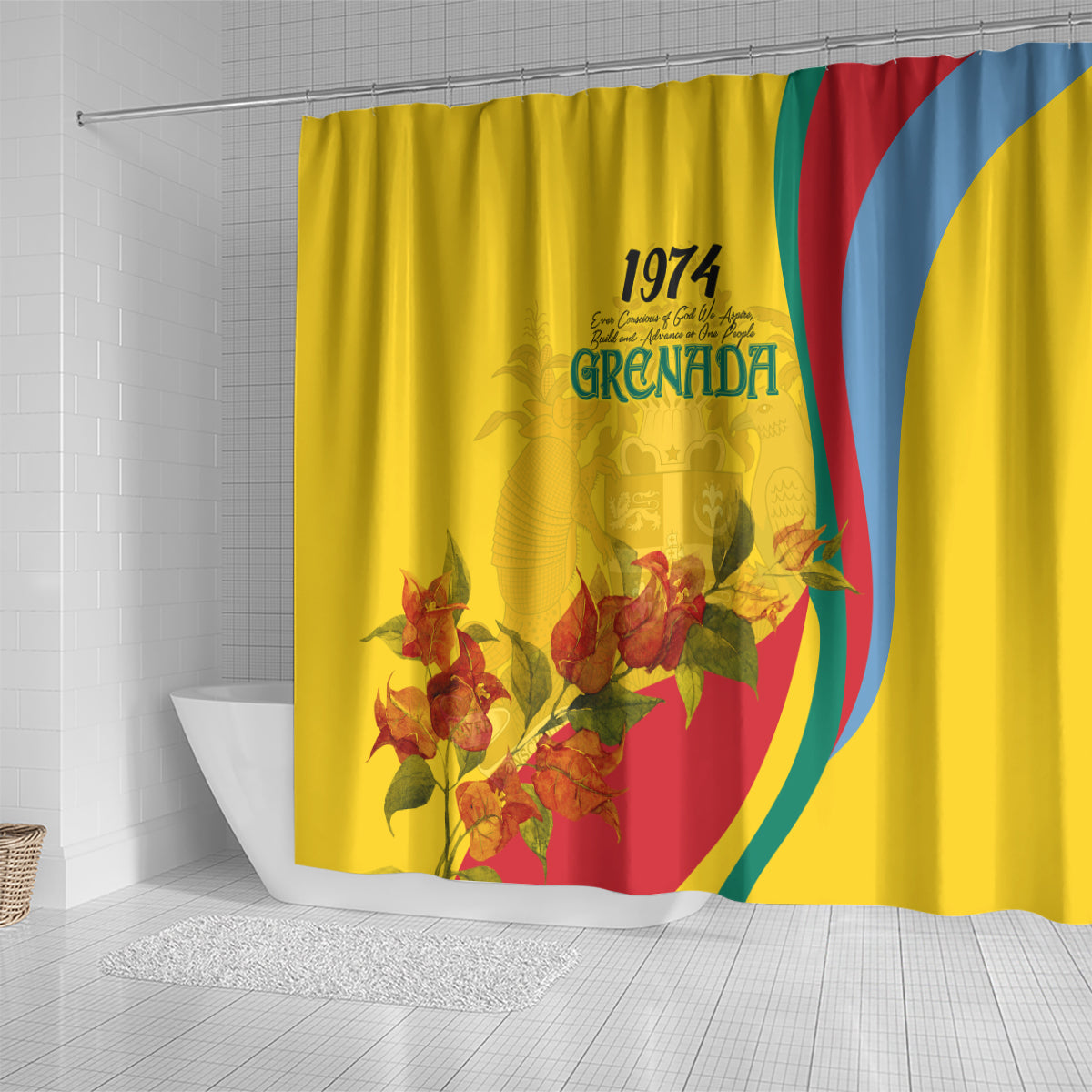 grenada-independence-day-shower-curtain-bougainvillea-flowers-flag-style