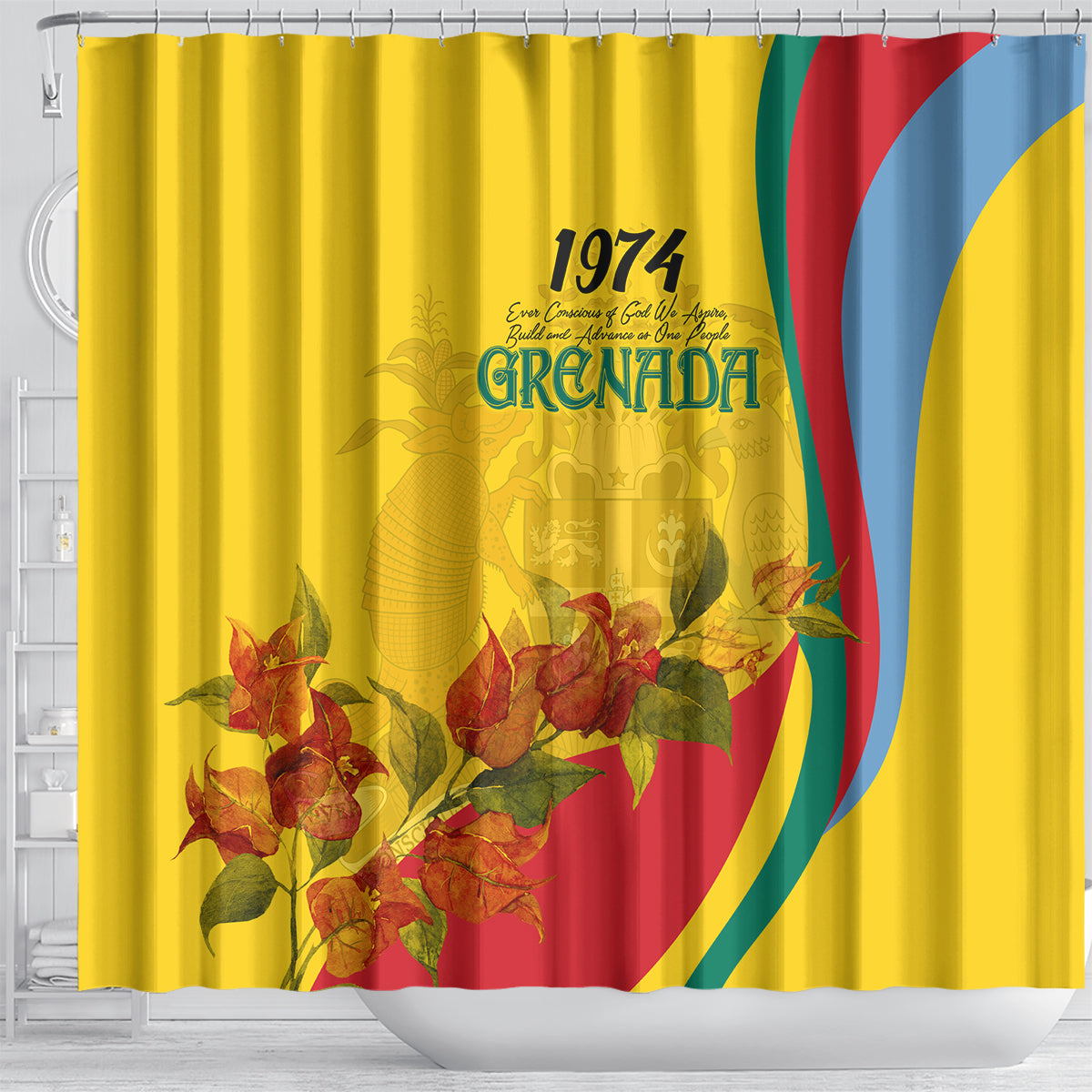 grenada-independence-day-shower-curtain-bougainvillea-flowers-flag-style