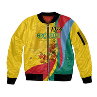 Grenada Independence Day Sleeve Zip Bomber Jacket Bougainvillea Flowers Flag Style - Wonder Print Shop