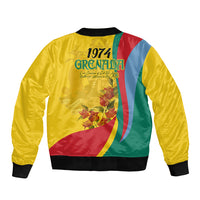 Grenada Independence Day Sleeve Zip Bomber Jacket Bougainvillea Flowers Flag Style - Wonder Print Shop
