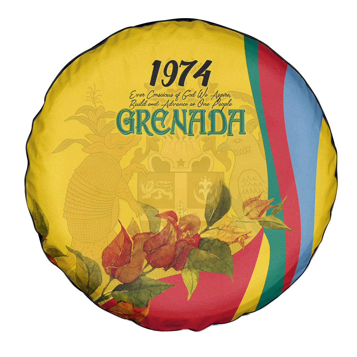 Grenada Independence Day Spare Tire Cover Bougainvillea Flowers Flag Style - Wonder Print Shop