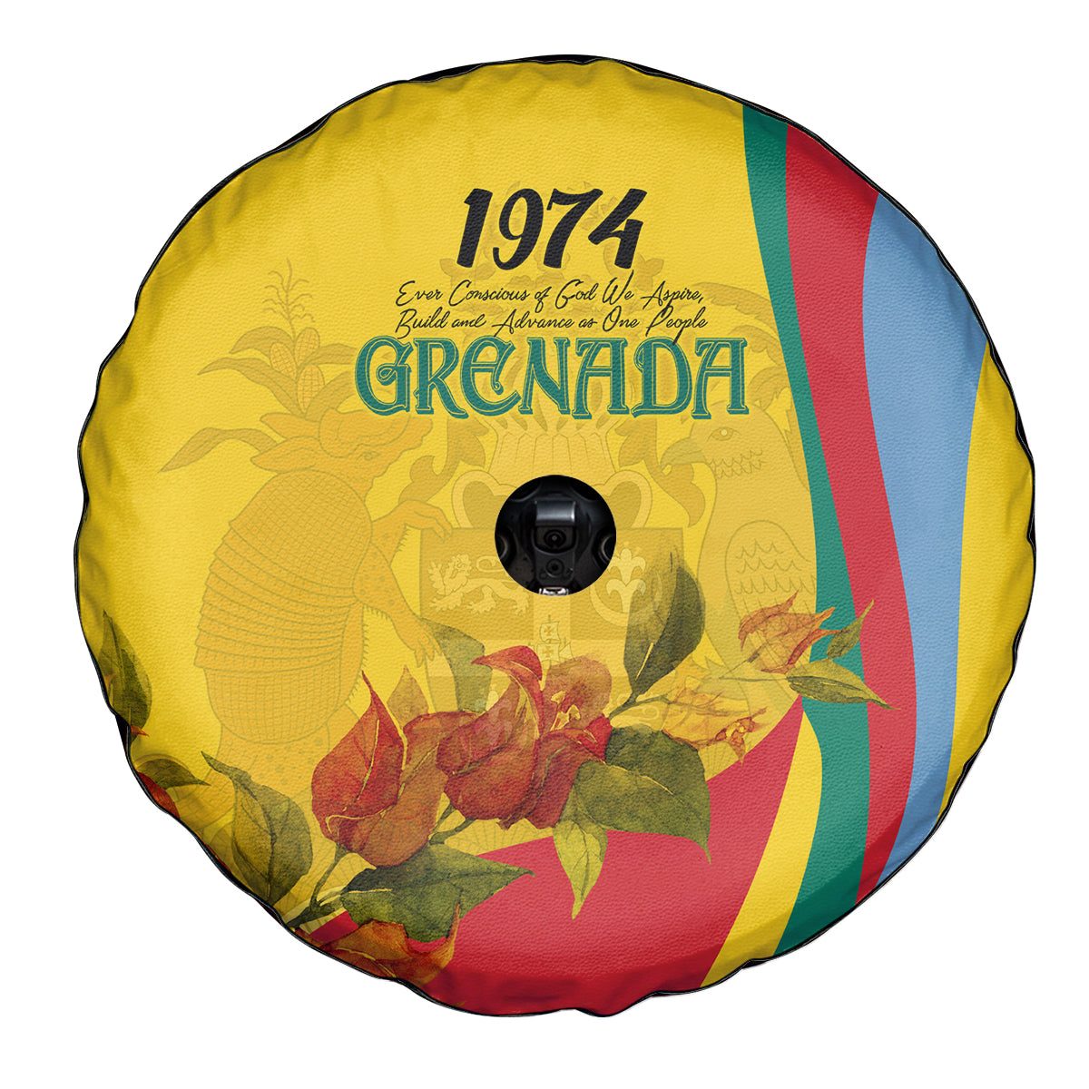 Grenada Independence Day Spare Tire Cover Bougainvillea Flowers Flag Style - Wonder Print Shop