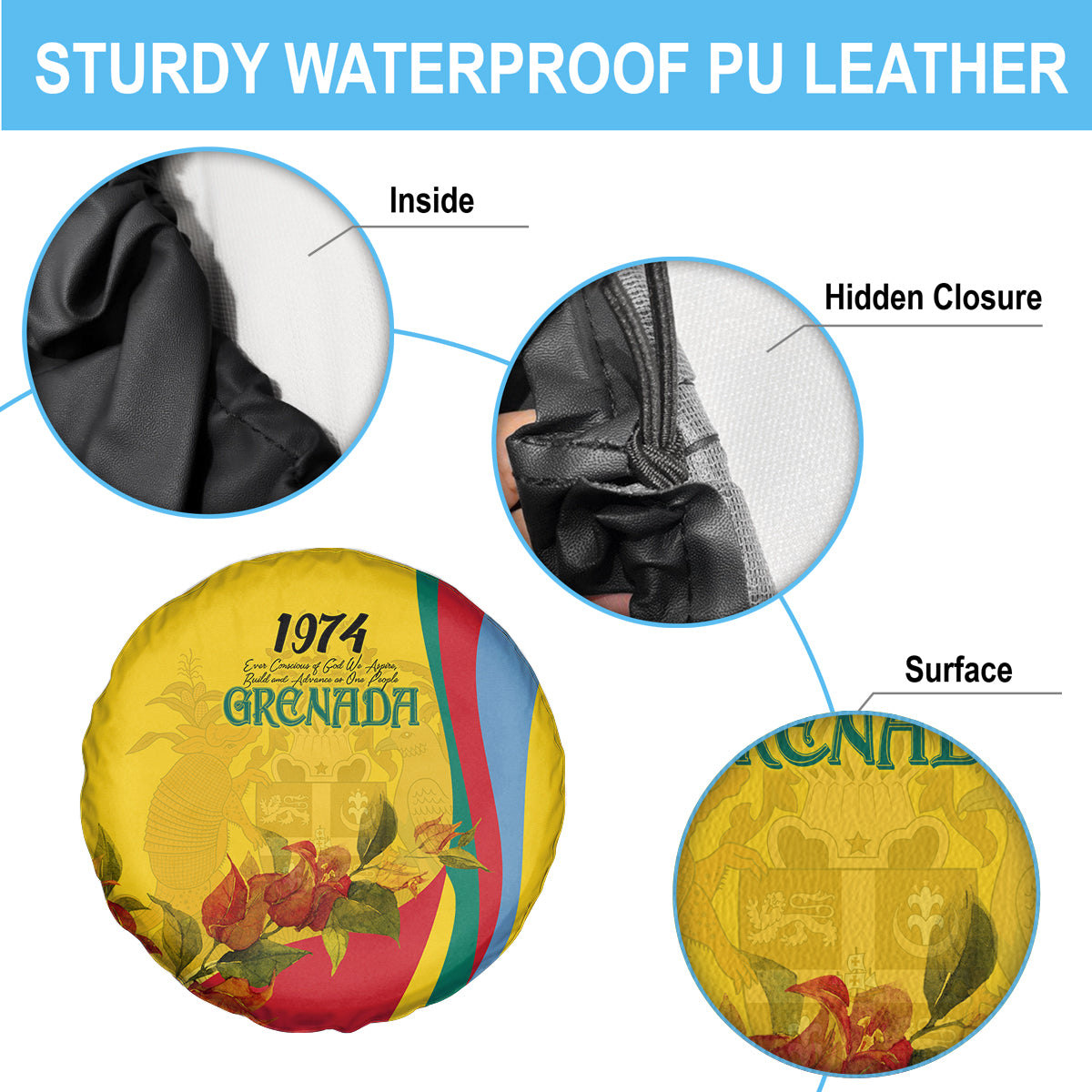 Grenada Independence Day Spare Tire Cover Bougainvillea Flowers Flag Style - Wonder Print Shop