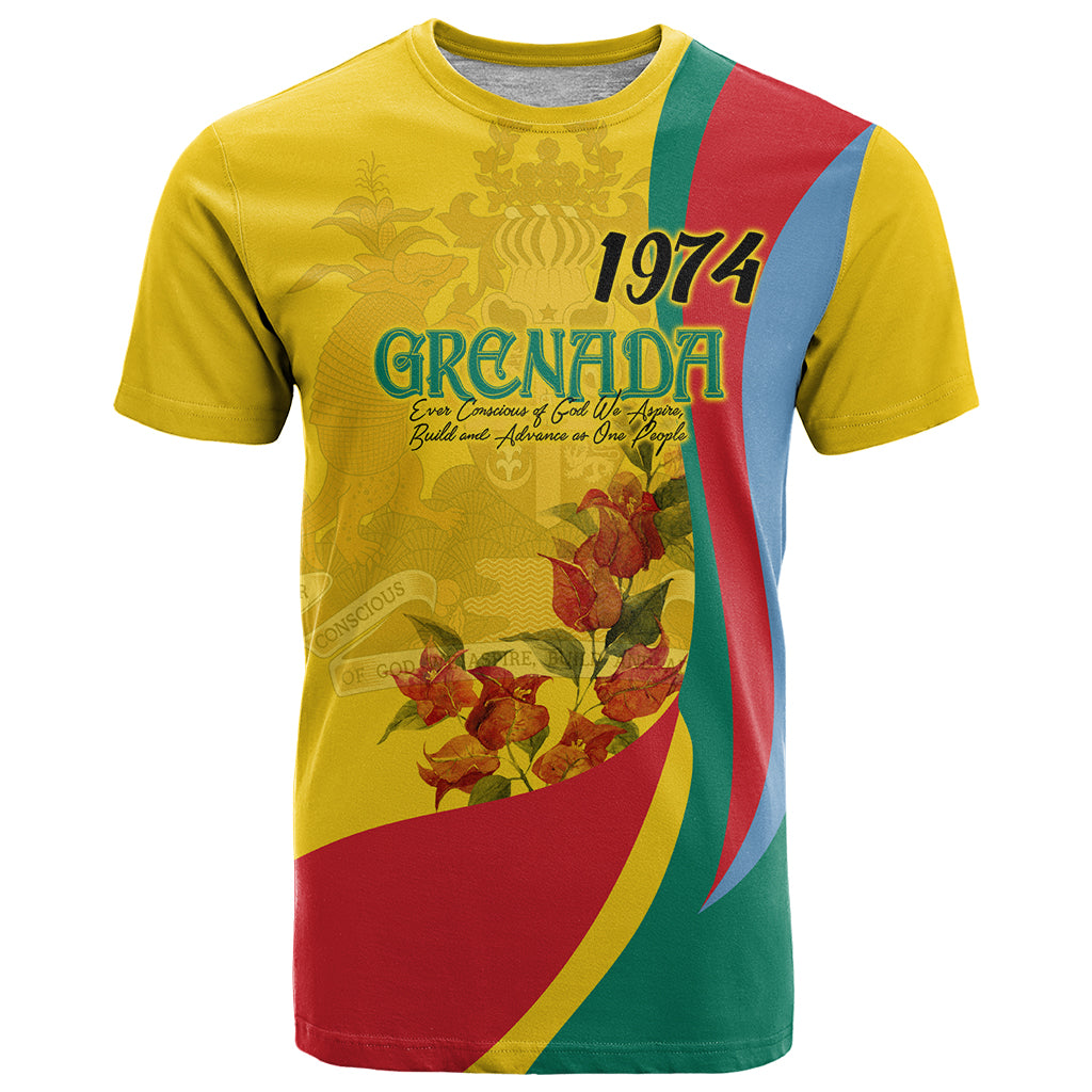Grenada Independence Day T Shirt Bougainvillea Flowers Flag Style - Wonder Print Shop