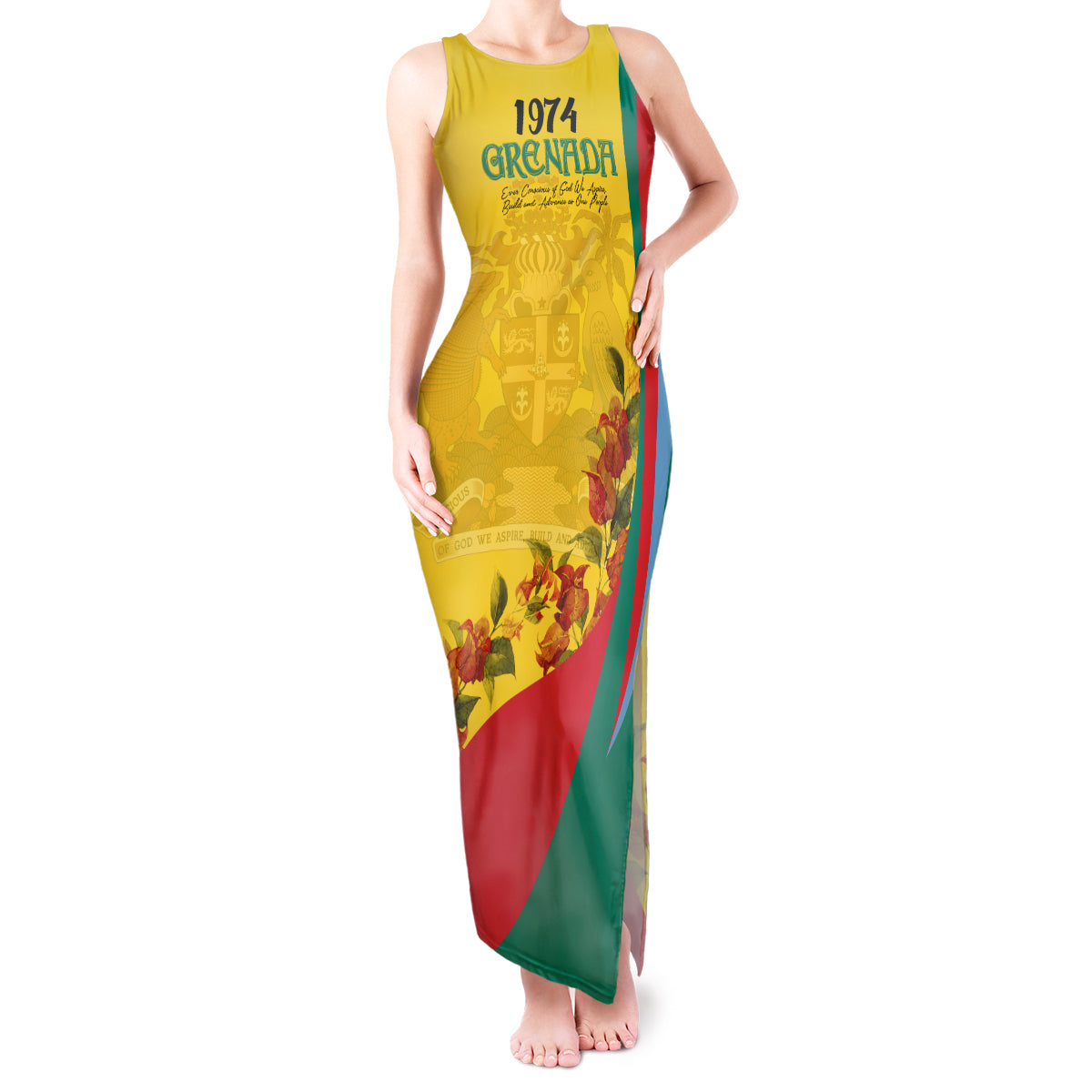 Grenada Independence Day Tank Maxi Dress Bougainvillea Flowers Flag Style - Wonder Print Shop
