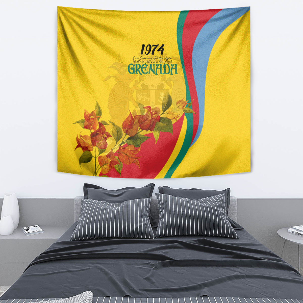 Grenada Independence Day Tapestry Bougainvillea Flowers Flag Style - Wonder Print Shop