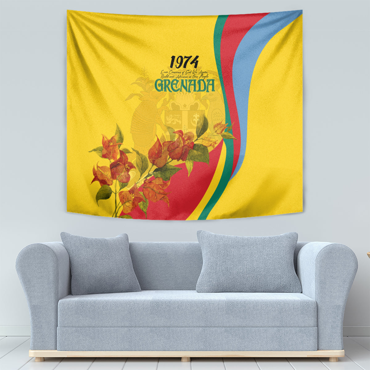 Grenada Independence Day Tapestry Bougainvillea Flowers Flag Style - Wonder Print Shop