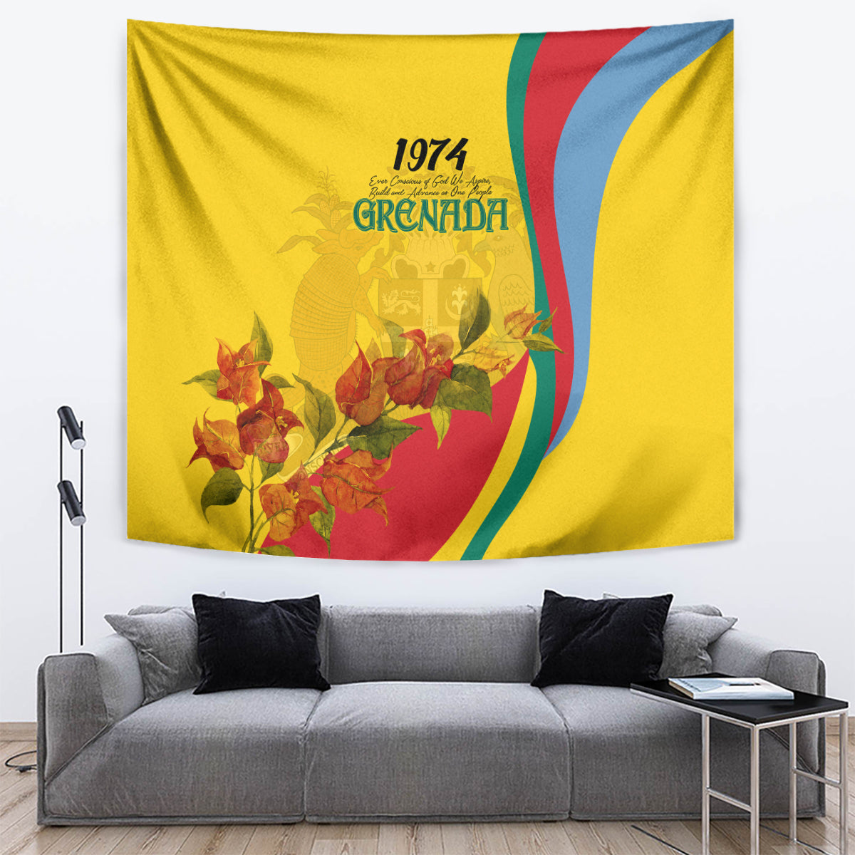 Grenada Independence Day Tapestry Bougainvillea Flowers Flag Style - Wonder Print Shop