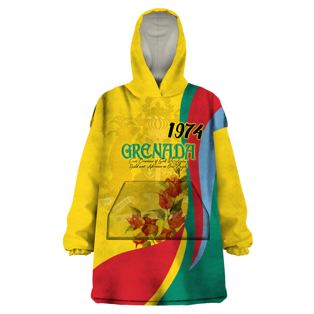 Grenada Independence Day Wearable Blanket Hoodie Bougainvillea Flowers Flag Style - Wonder Print Shop