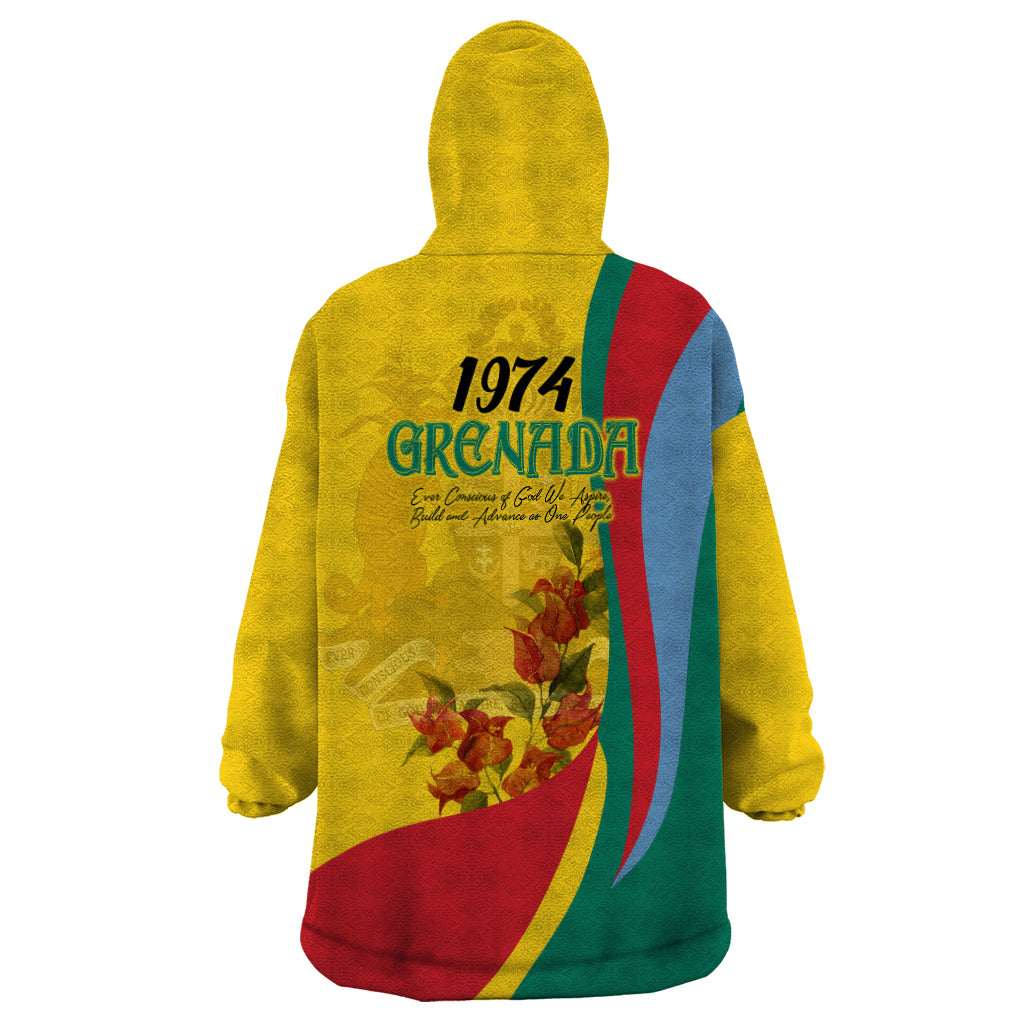 Grenada Independence Day Wearable Blanket Hoodie Bougainvillea Flowers Flag Style - Wonder Print Shop