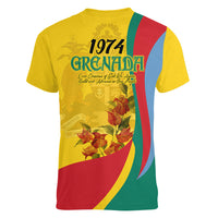 Grenada Independence Day Women V Neck T Shirt Bougainvillea Flowers Flag Style - Wonder Print Shop