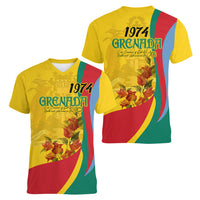 Grenada Independence Day Women V Neck T Shirt Bougainvillea Flowers Flag Style - Wonder Print Shop