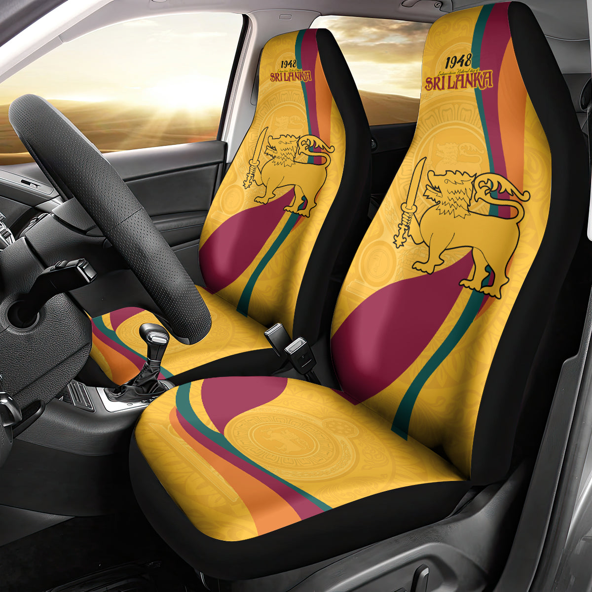 Sri Lanka National Day Car Seat Cover The Lion Passant With Ketayam Wood Art LT9 - Wonder Print Shop