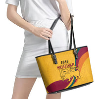 Sri Lanka National Day Leather Tote Bag The Lion Passant With Ketayam Wood Art - Wonder Print Shop