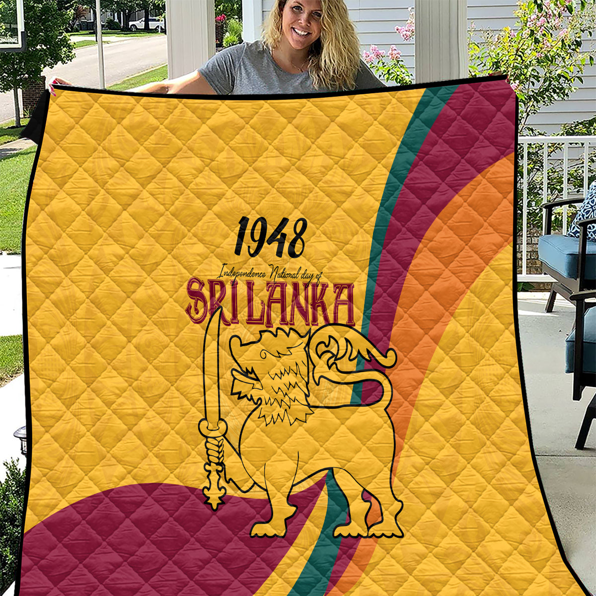 Sri Lanka National Day Quilt The Lion Passant With Ketayam Wood Art - Wonder Print Shop
