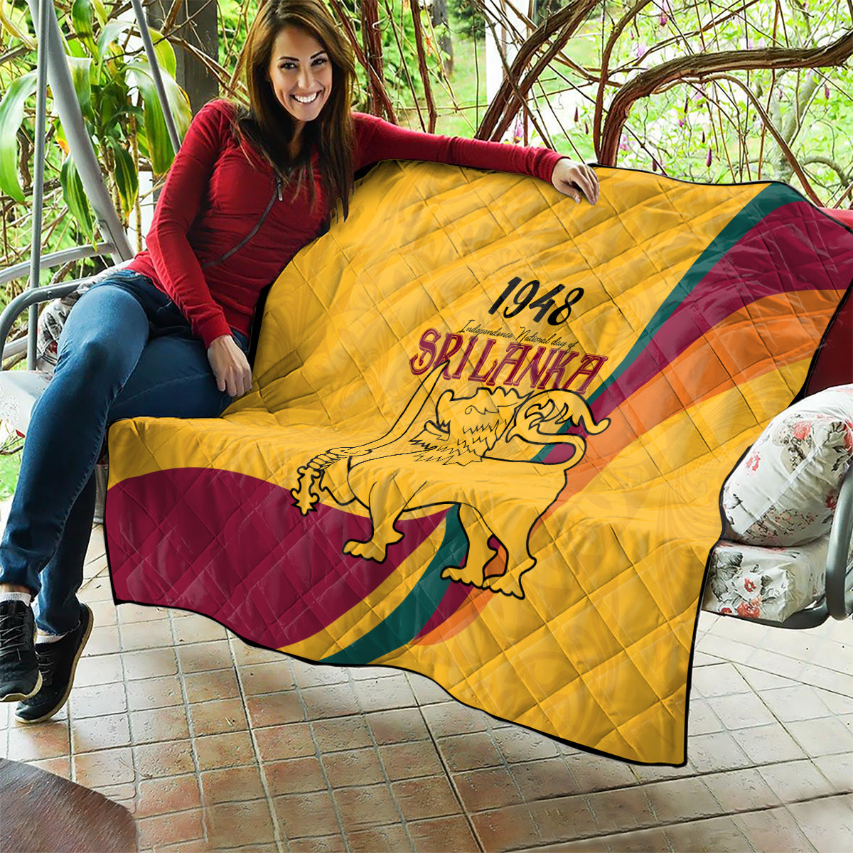 Sri Lanka National Day Quilt The Lion Passant With Ketayam Wood Art - Wonder Print Shop