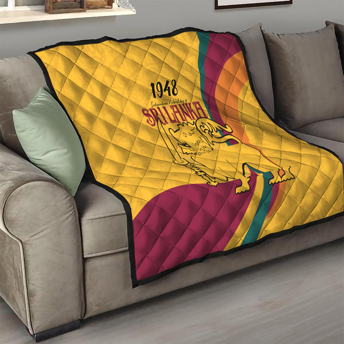 Sri Lanka National Day Quilt The Lion Passant With Ketayam Wood Art - Wonder Print Shop