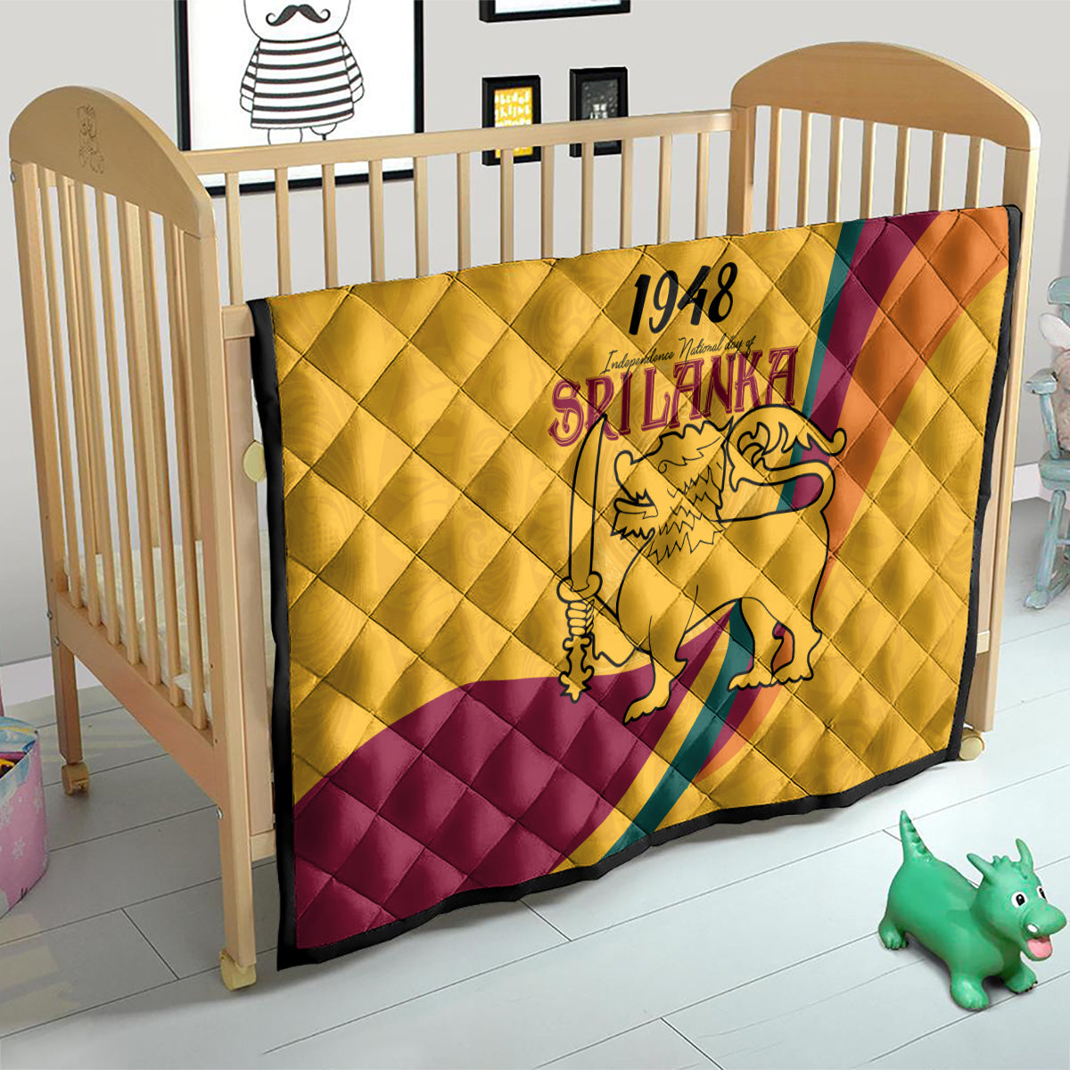 Sri Lanka National Day Quilt The Lion Passant With Ketayam Wood Art - Wonder Print Shop