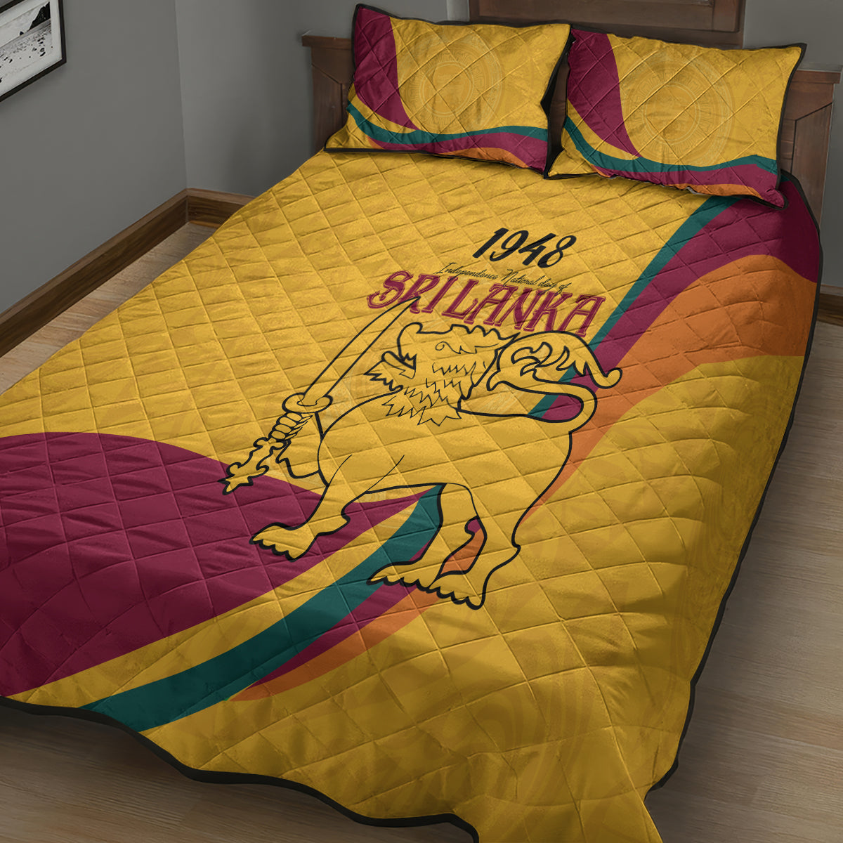Sri Lanka National Day Quilt Bed Set The Lion Passant With Ketayam Wood Art - Wonder Print Shop