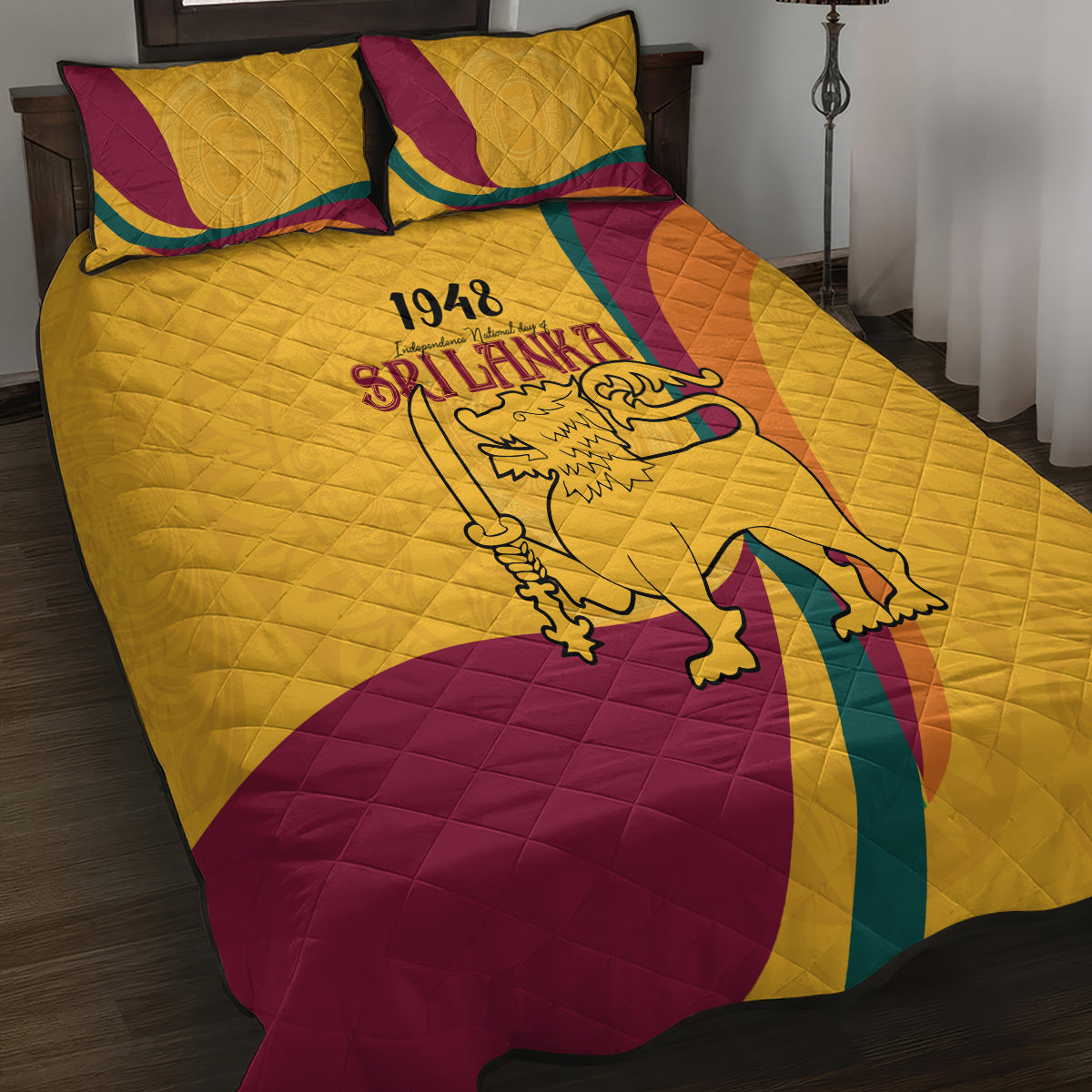 Sri Lanka National Day Quilt Bed Set The Lion Passant With Ketayam Wood Art - Wonder Print Shop