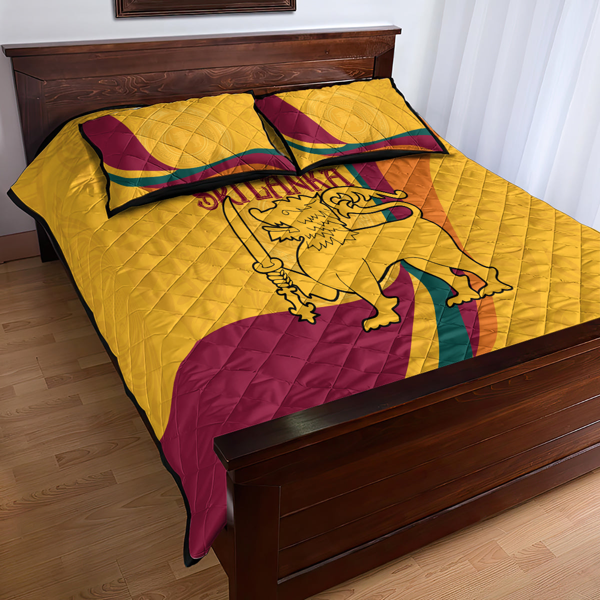 Sri Lanka National Day Quilt Bed Set The Lion Passant With Ketayam Wood Art - Wonder Print Shop