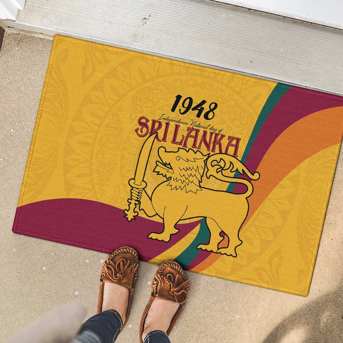 Sri Lanka National Day Rubber Doormat The Lion Passant With Ketayam Wood Art - Wonder Print Shop