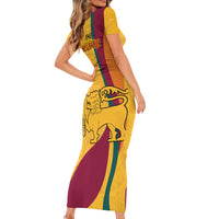 Sri Lanka National Day Short Sleeve Bodycon Dress The Lion Passant With Ketayam Wood Art - Wonder Print Shop