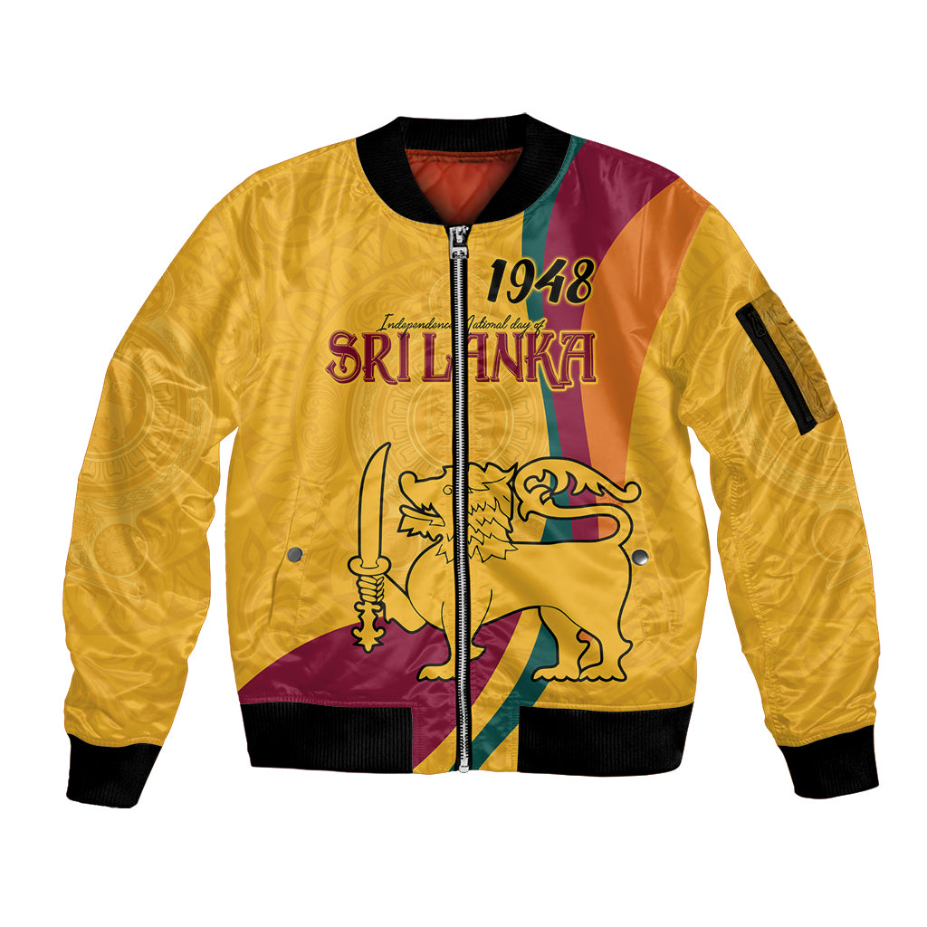 Sri Lanka National Day Sleeve Zip Bomber Jacket The Lion Passant With Ketayam Wood Art - Wonder Print Shop