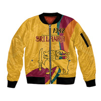 Sri Lanka National Day Sleeve Zip Bomber Jacket The Lion Passant With Ketayam Wood Art - Wonder Print Shop