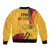 Sri Lanka National Day Sleeve Zip Bomber Jacket The Lion Passant With Ketayam Wood Art - Wonder Print Shop
