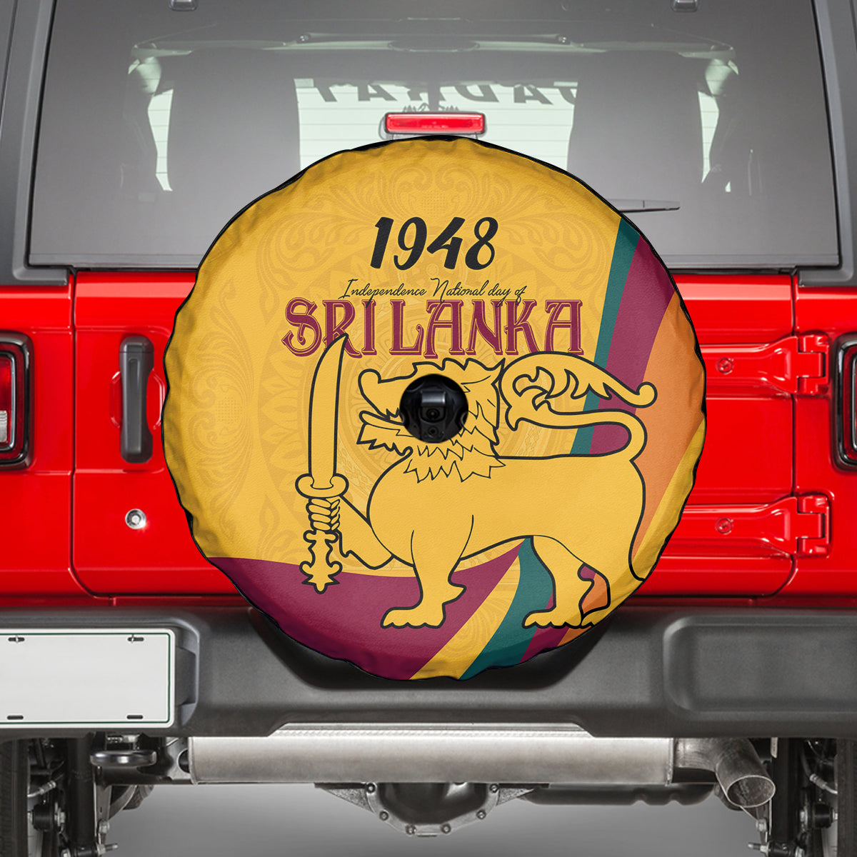 Sri Lanka National Day Spare Tire Cover The Lion Passant With Ketayam Wood Art - Wonder Print Shop