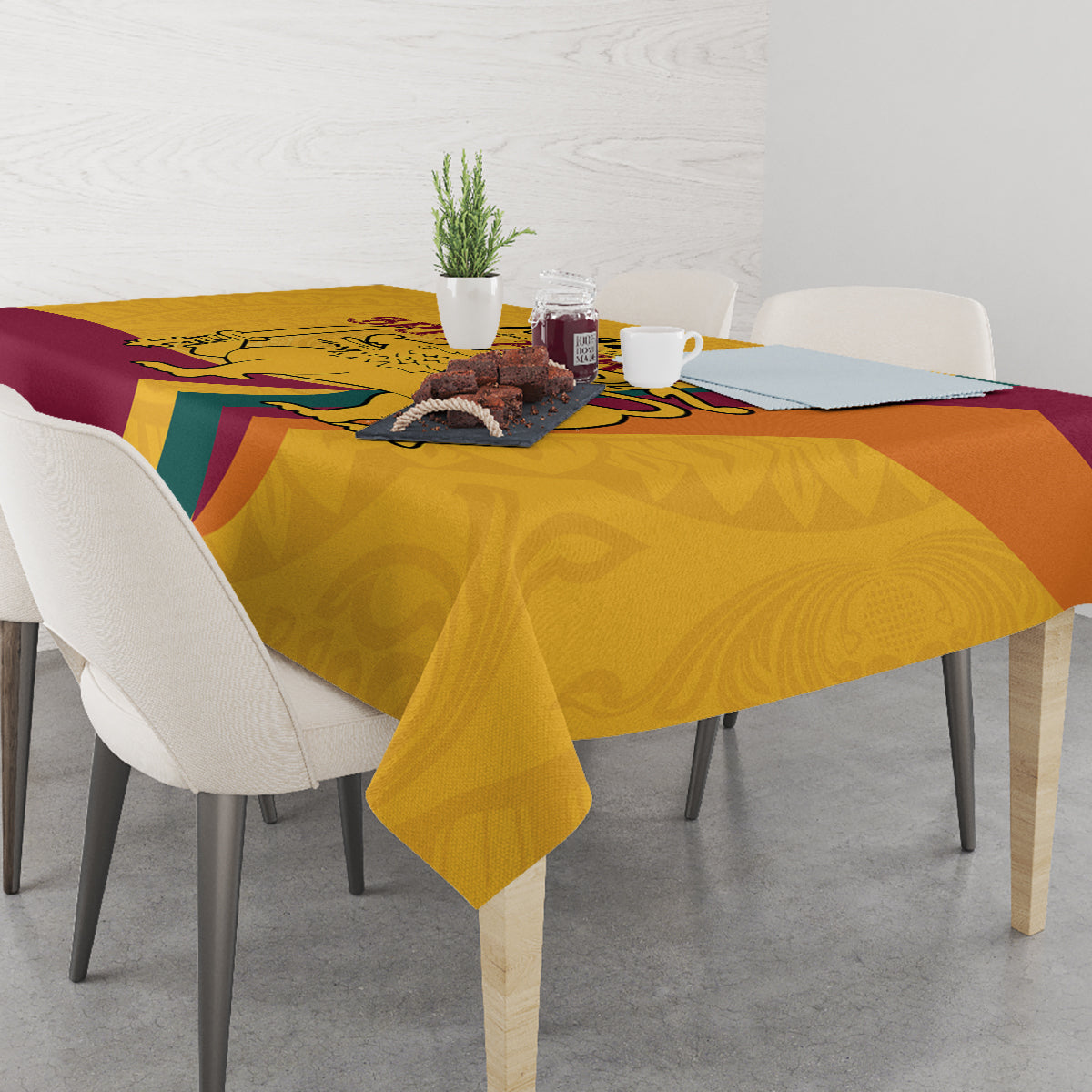 Sri Lanka National Day Tablecloth The Lion Passant With Ketayam Wood Art - Wonder Print Shop