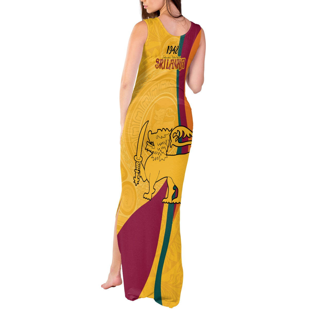 Sri Lanka National Day Tank Maxi Dress The Lion Passant With Ketayam Wood Art - Wonder Print Shop