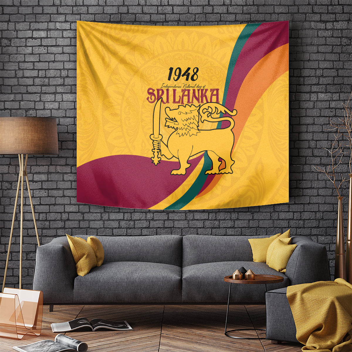 Sri Lanka National Day Tapestry The Lion Passant With Ketayam Wood Art - Wonder Print Shop