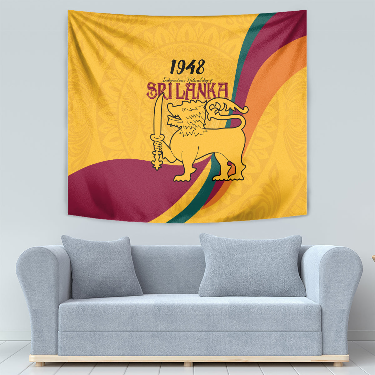 Sri Lanka National Day Tapestry The Lion Passant With Ketayam Wood Art - Wonder Print Shop