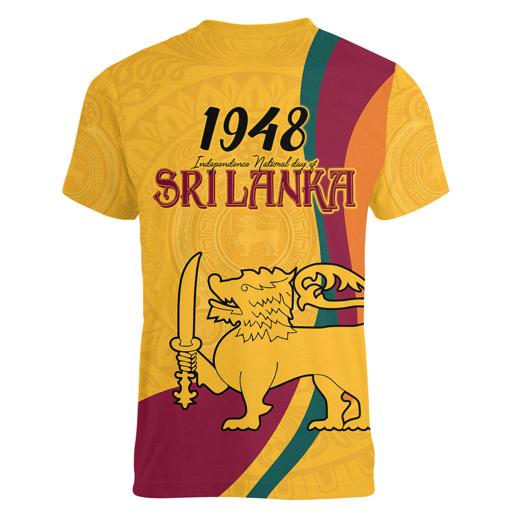 Sri Lanka National Day Women V Neck T Shirt The Lion Passant With Ketayam Wood Art - Wonder Print Shop