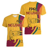 Sri Lanka National Day Women V Neck T Shirt The Lion Passant With Ketayam Wood Art - Wonder Print Shop