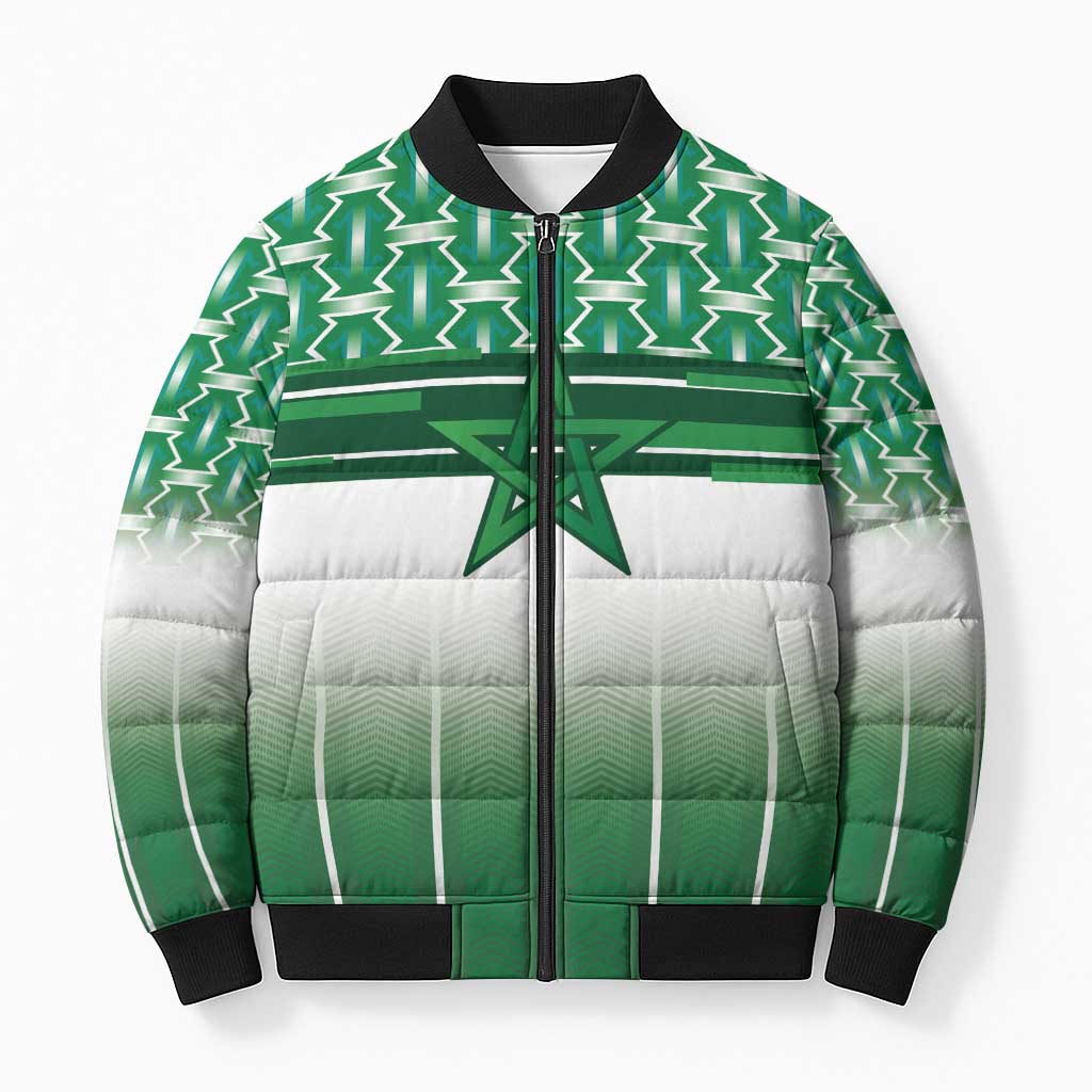 World Football Morocco Custom Bomber Puffer Jacket 1994 Away Retro Green Jersey - Wonder Print Shop