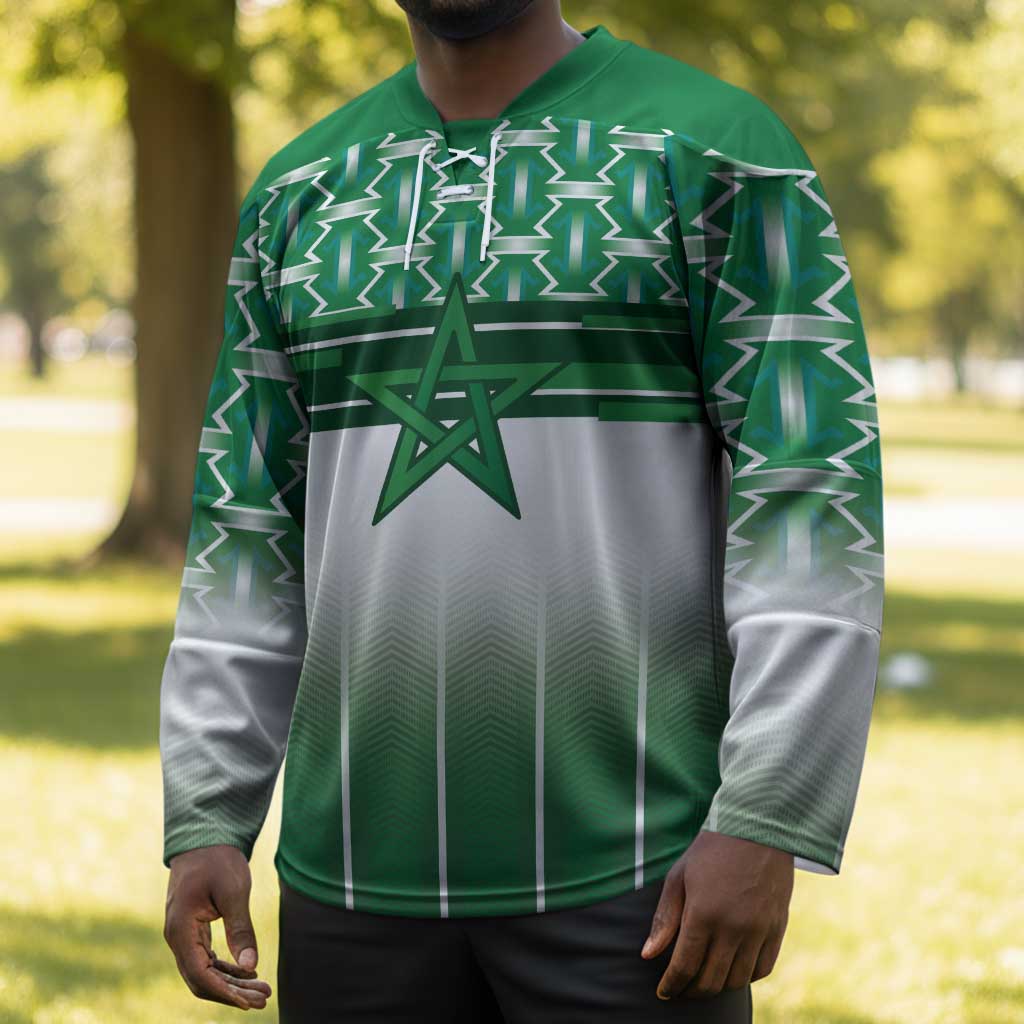 World Football Morocco Custom Hockey Jersey 1994 Away Retro Green Jersey - Wonder Print Shop