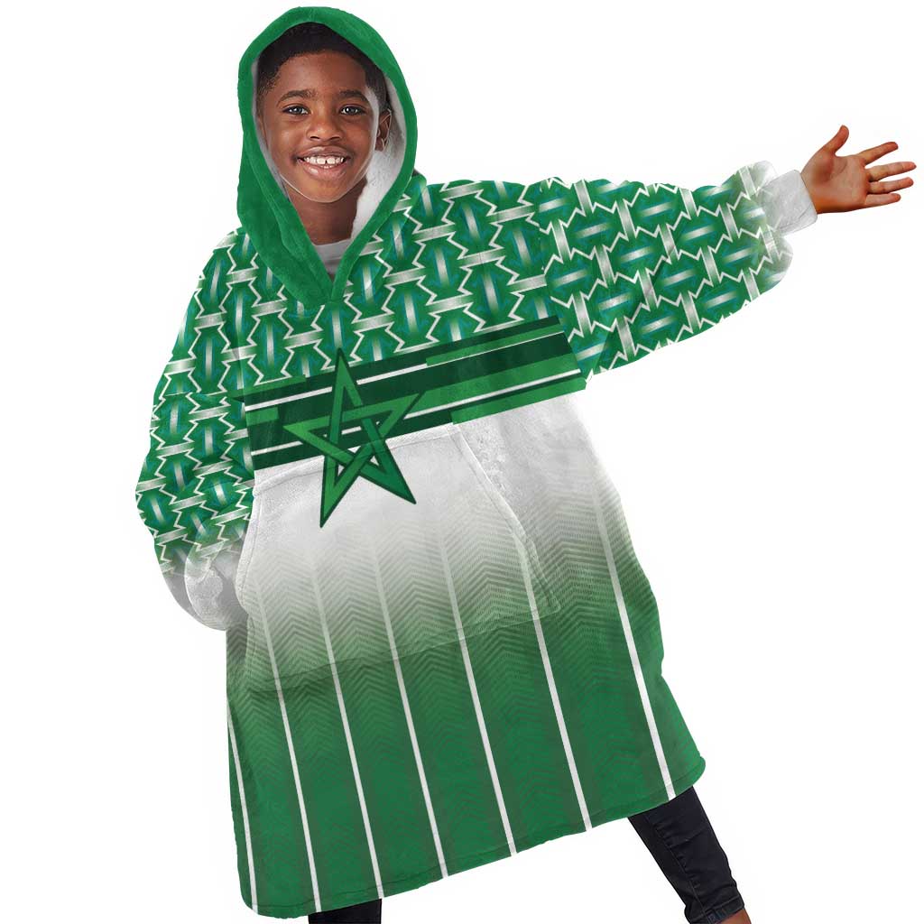 World Football Morocco Custom Kid Wearable Blanket Hoodie 1994 Away Retro Green Jersey - Wonder Print Shop