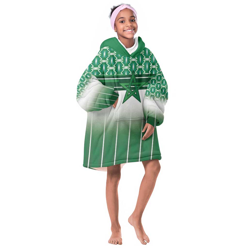 World Football Morocco Custom Kid Wearable Blanket Hoodie 1994 Away Retro Green Jersey - Wonder Print Shop