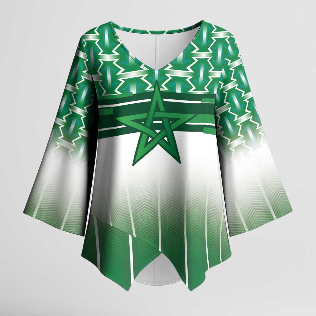 World Football Morocco Custom Kimono Sleeve Blouse 1994 Away Retro Green Jersey - Wonder Print Shop