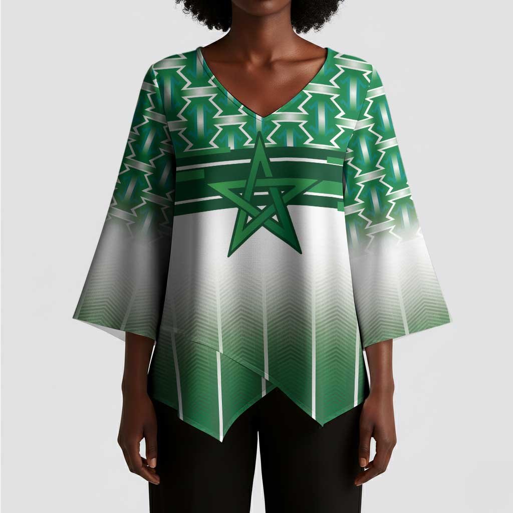 World Football Morocco Custom Kimono Sleeve Blouse 1994 Away Retro Green Jersey - Wonder Print Shop